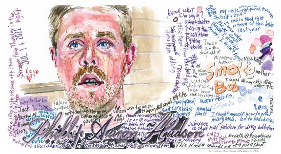 Watercolor portrait of Phillip with words